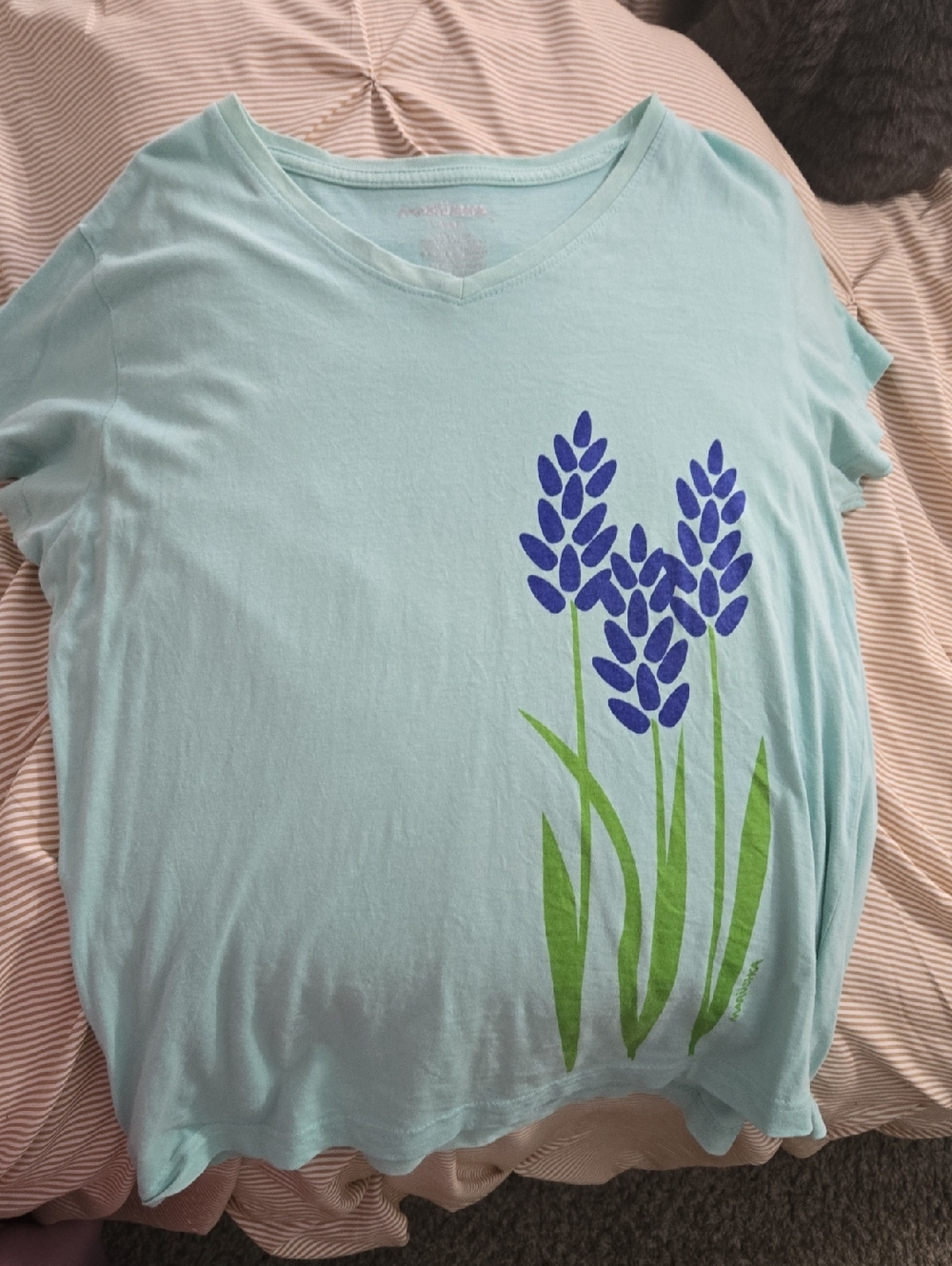 MARUSHKA  Floral V-Neck Tee with Blue Floral Print